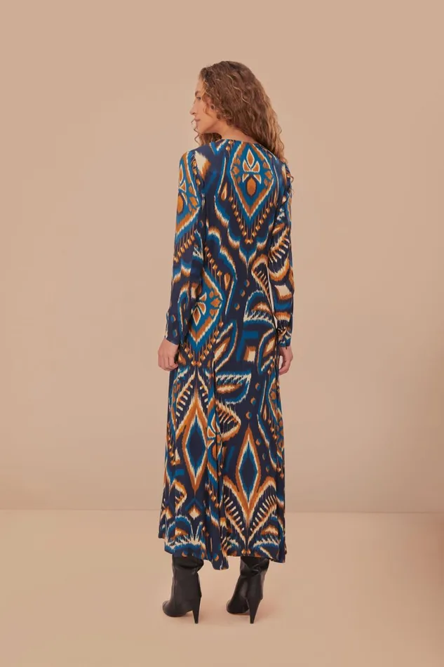 Women Maxi Dresses Farm Rio Blue Pineapple Ikat Lenzing Ecovero Viscose Maxi Dress