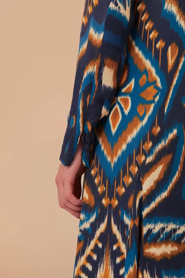 Women Maxi Dresses Farm Rio Blue Pineapple Ikat Lenzing Ecovero Viscose Maxi Dress