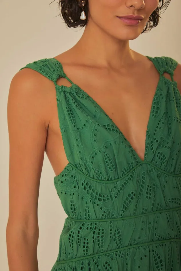 Women Maxi Dresses Farm Rio Green Monstera Corset Eyelet Maxi Dress