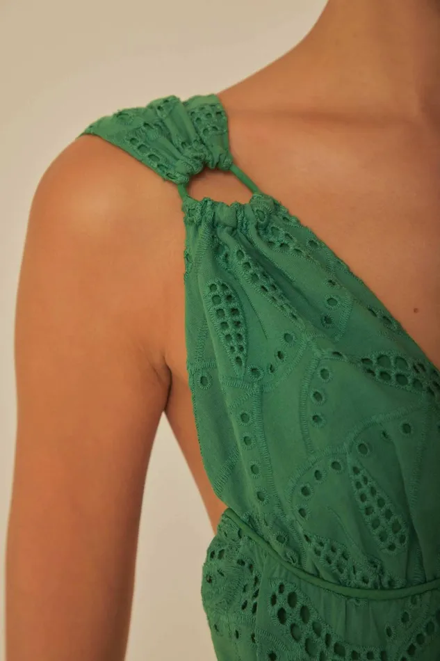 Women Maxi Dresses Farm Rio Green Monstera Corset Eyelet Maxi Dress