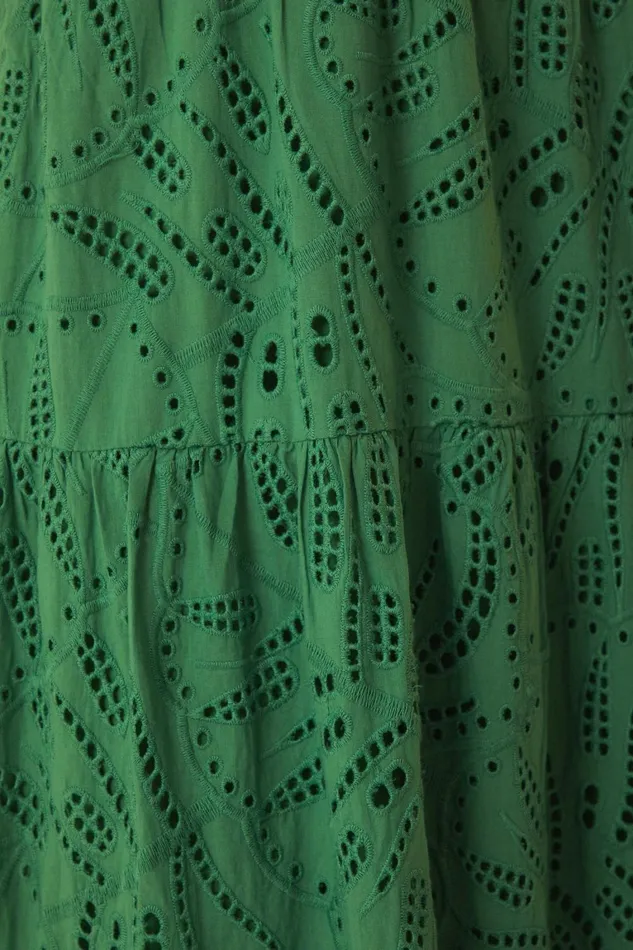 Women Maxi Dresses Farm Rio Green Monstera Corset Eyelet Maxi Dress