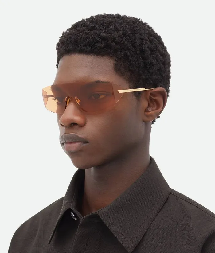 WomenMen Bottega Veneta Sunglasses Futuristic Shield Sunglasses Goldorange