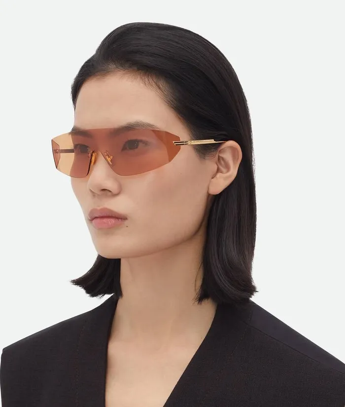 WomenMen Bottega Veneta Sunglasses Futuristic Shield Sunglasses Goldorange