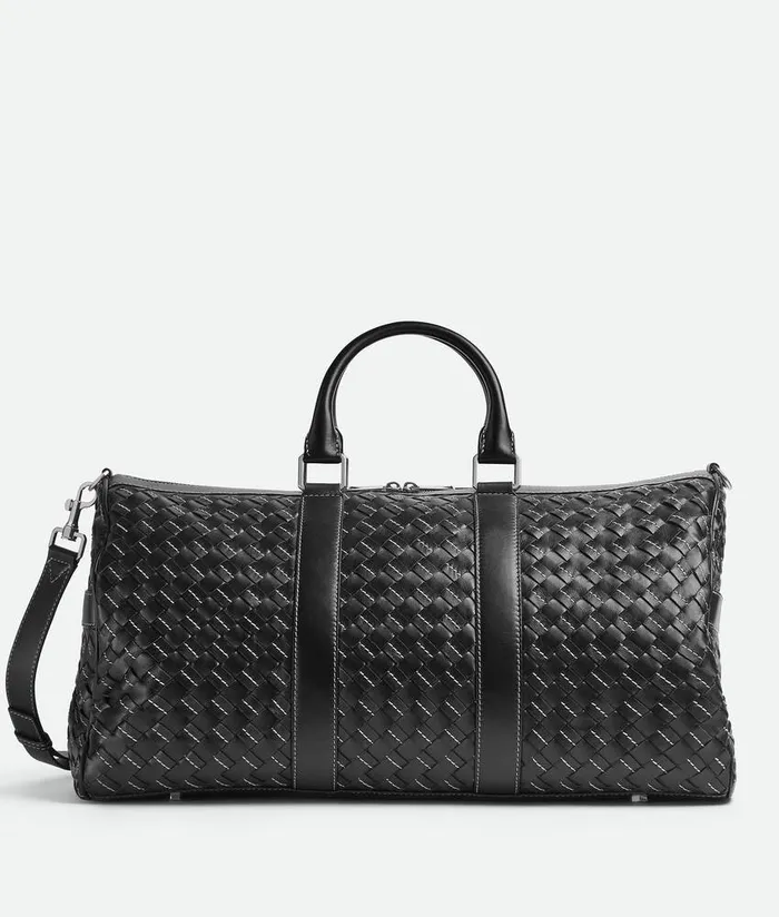 WomenMen Bottega Veneta Travel Bags Intrecciato Duffle Black Natural