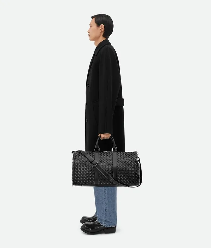 WomenMen Bottega Veneta Travel Bags Intrecciato Duffle Black Natural