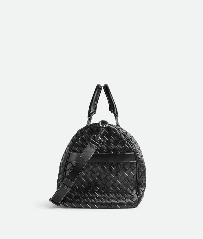 WomenMen Bottega Veneta Travel Bags Intrecciato Duffle Black Natural