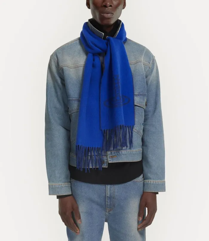 WomenMen Double Logo Scarf Blue Vivienne Westwood Scarves And Ponchos WomenMen Double Logo Scarf Blue Vivienne Westwood Scarves And Ponchos
