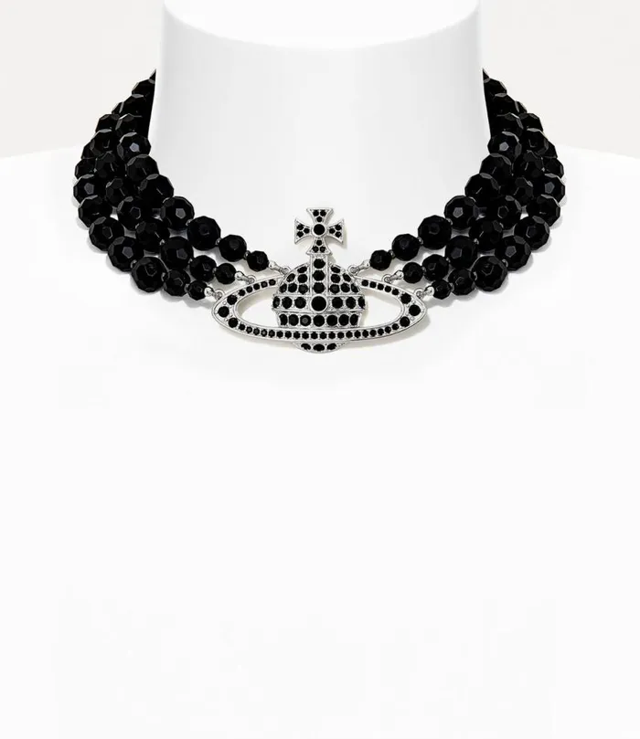 Women Messaline Three Row Choker Platinumrutheniumblackagategemstonejet Vivienne Westwood Necklaces Women Messaline Three Row Choker Platinumrutheniumblackagategemstonejet Vivienne Westwood Necklaces