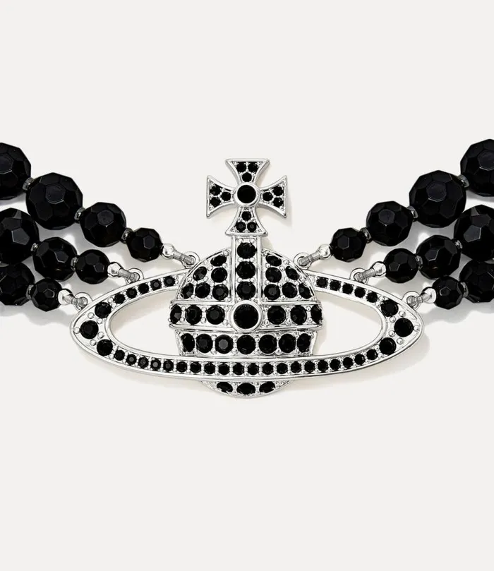 Women Messaline Three Row Choker Platinumrutheniumblackagategemstonejet Vivienne Westwood Necklaces Women Messaline Three Row Choker Platinumrutheniumblackagategemstonejet Vivienne Westwood Necklaces