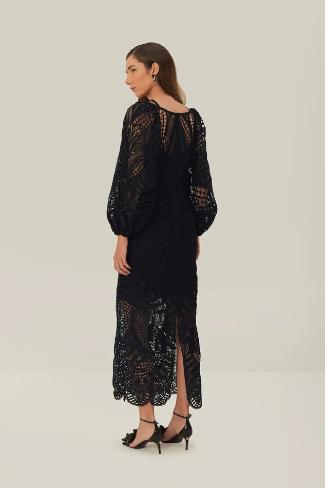 Women Midi Dresses Farm Rio Black Nature Guipure Midi Dress