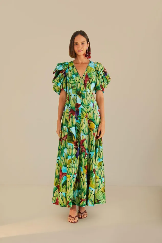 Women Midi Dresses Farm Rio Blue Banana Pingo Midi Dress