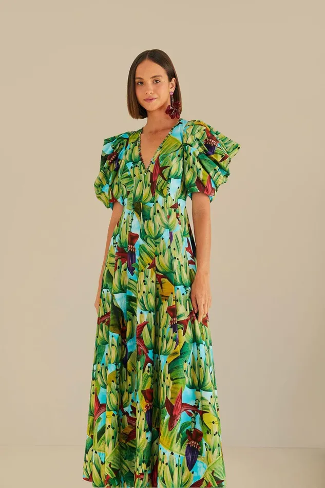 Women Midi Dresses Farm Rio Blue Banana Pingo Midi Dress