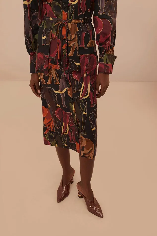 Women Midi Dresses Farm Rio Brown Elephants Long Sleeve Midi Dress
