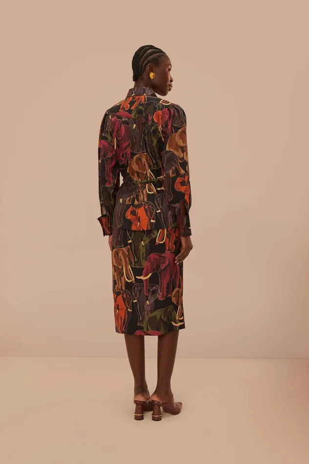 Women Midi Dresses Farm Rio Brown Elephants Long Sleeve Midi Dress