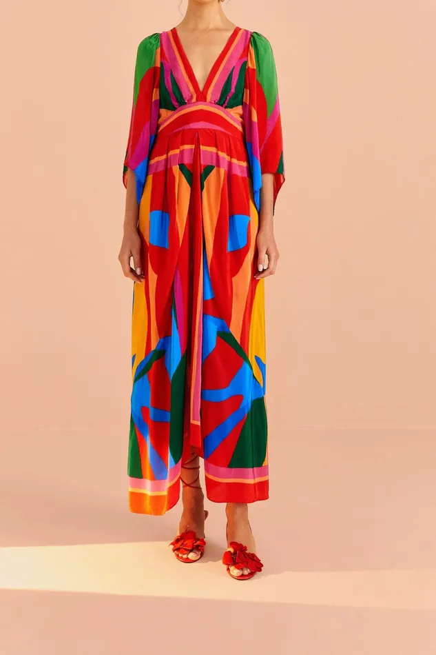 Women Midi Dresses Farm Rio Colorful Leaves Midi Dress