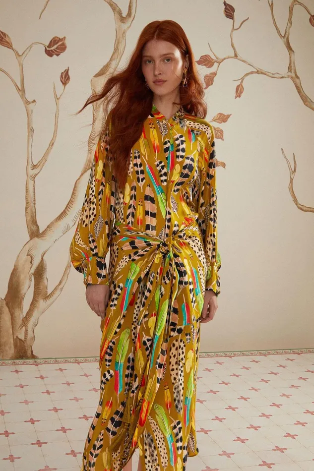 Women Midi Dresses Farm Rio Green Amazon Feathers Midi Dress