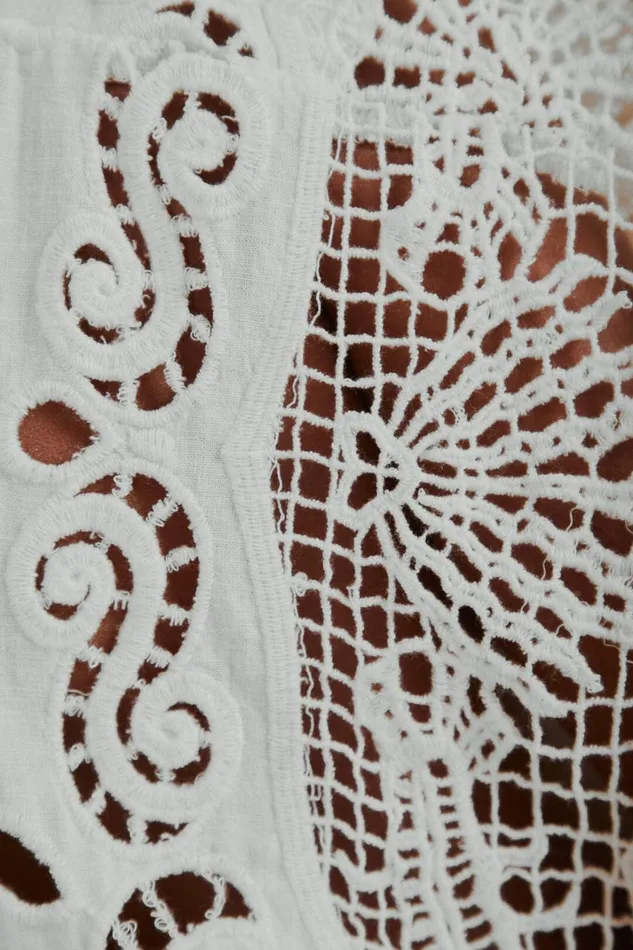 Women Midi Dresses Farm Rio OffWhite Embroidered Guipure Euroflax Premium Linen Midi Dress
