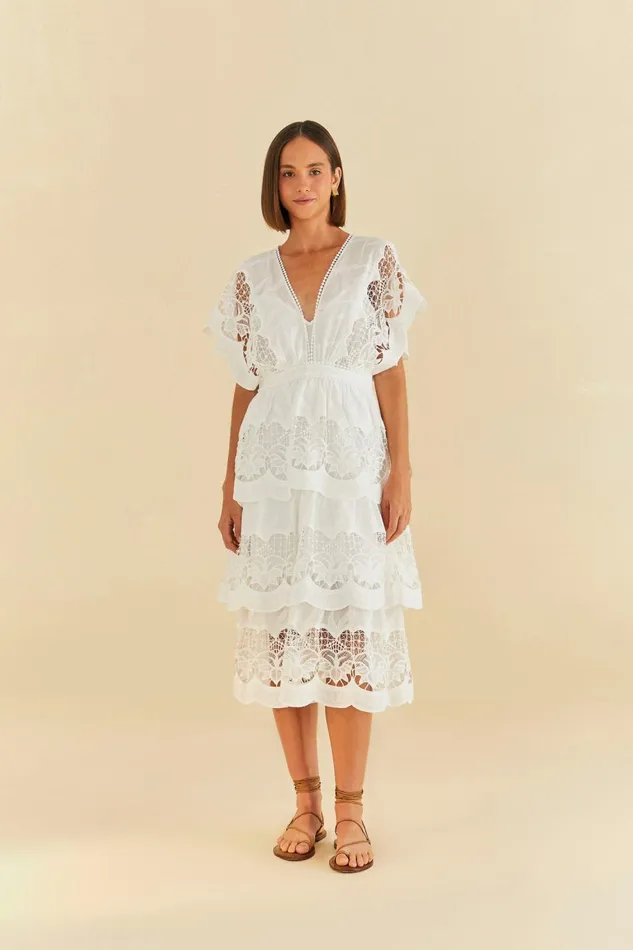 Women Midi Dresses Farm Rio OffWhite Richelieu Midi Dress
