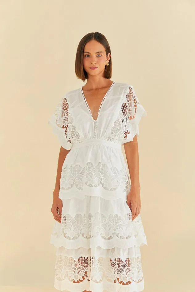Women Midi Dresses Farm Rio OffWhite Richelieu Midi Dress