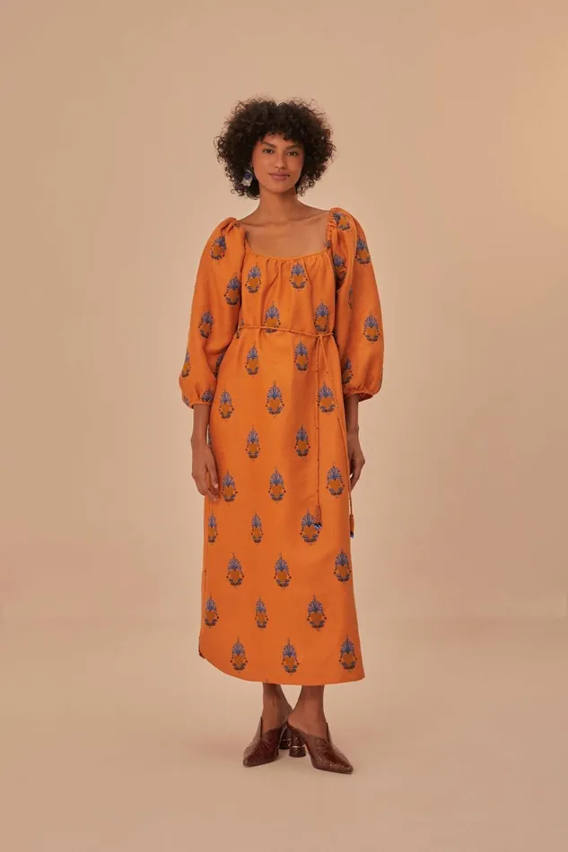 Women Midi Dresses Farm Rio Yellow Embroidered Midi Dress