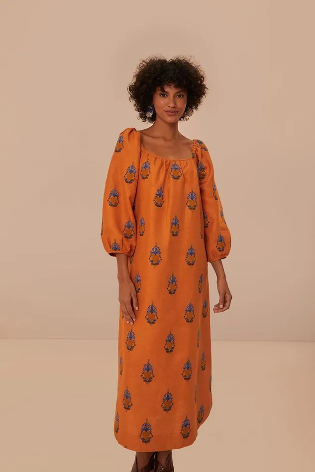 Women Midi Dresses Farm Rio Yellow Embroidered Midi Dress