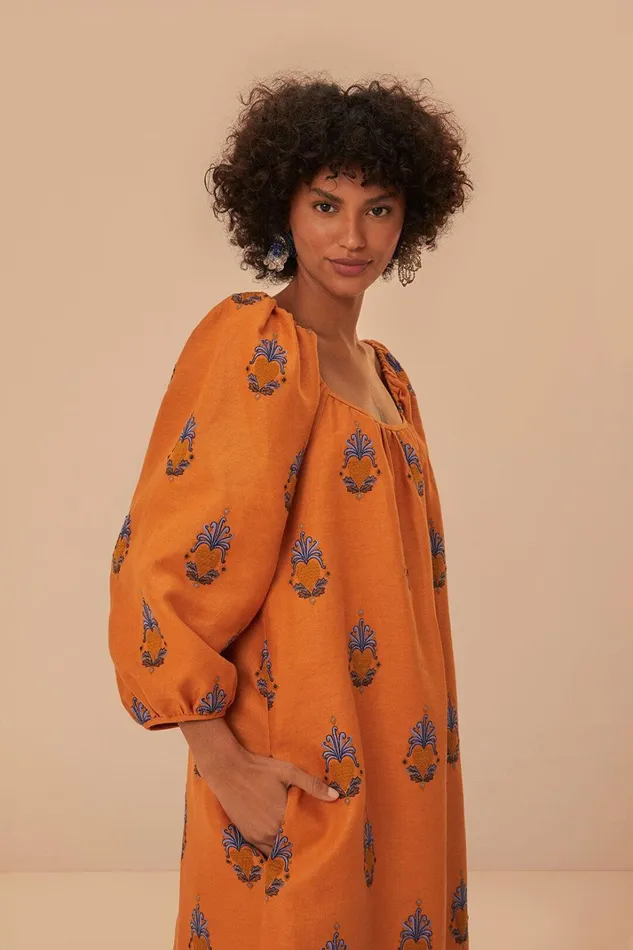 Women Midi Dresses Farm Rio Yellow Embroidered Midi Dress