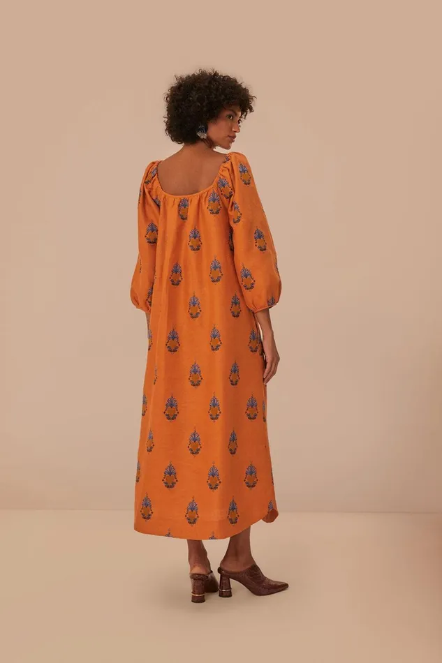 Women Midi Dresses Farm Rio Yellow Embroidered Midi Dress