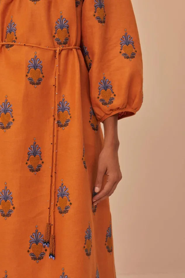 Women Midi Dresses Farm Rio Yellow Embroidered Midi Dress