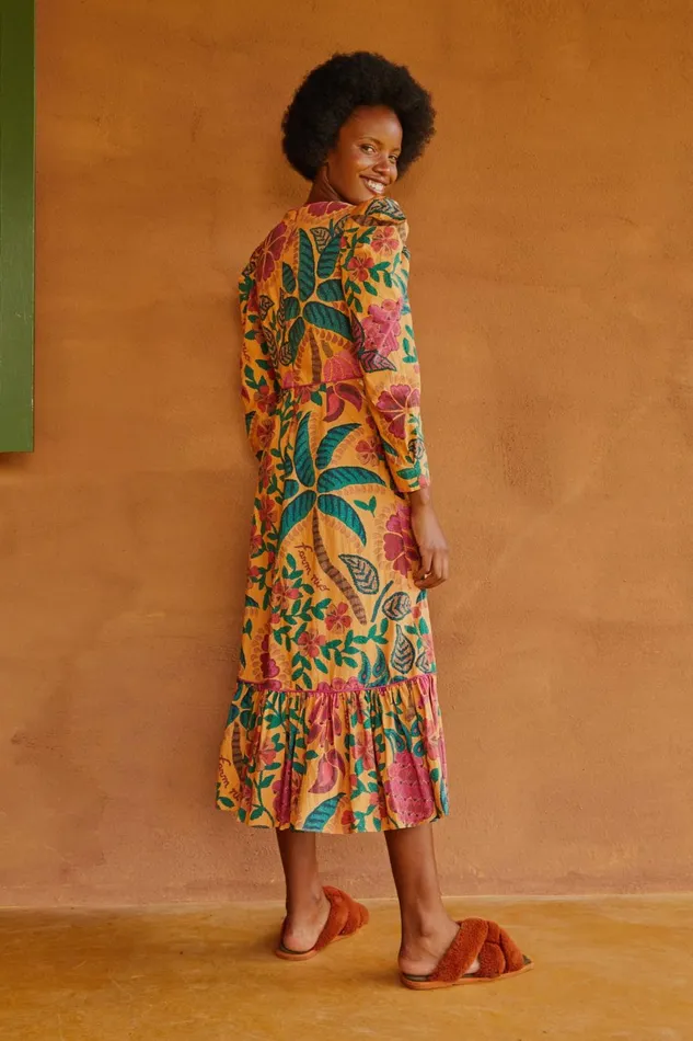 Women Midi Dresses Farm Rio Yellow Flowerdoscopic Midi Dress