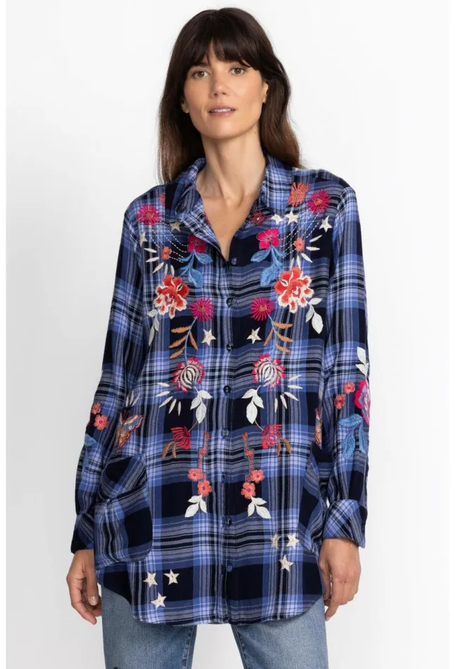 Women Mika Painters Smock Tunic Plaid Johnny Was Tops