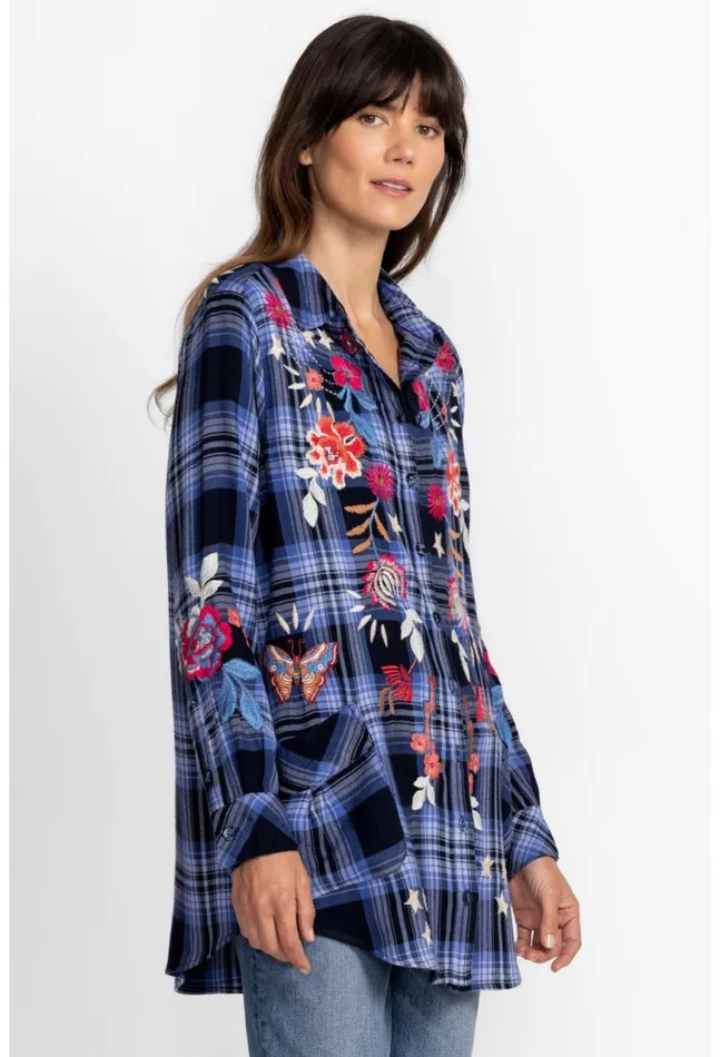 Women Mika Painters Smock Tunic Plaid Johnny Was Tops