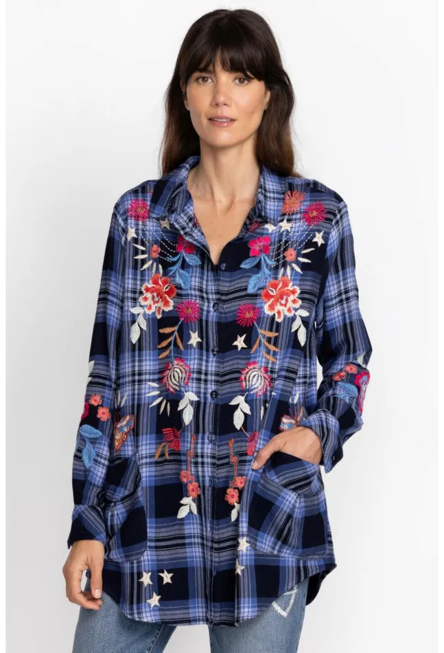 Women Mika Painters Smock Tunic Plaid Johnny Was Tops