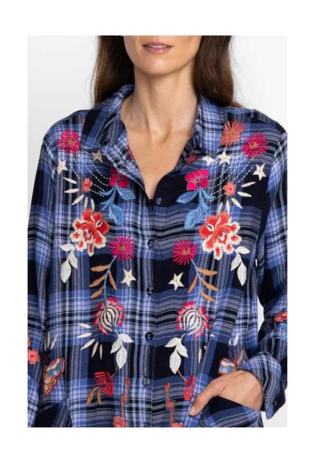 Women Mika Painters Smock Tunic Plaid Johnny Was Tops