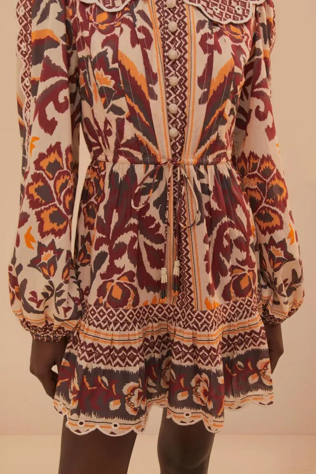 Women Mini Dresses Farm Rio Cream Toucans Scarf Mini Dress