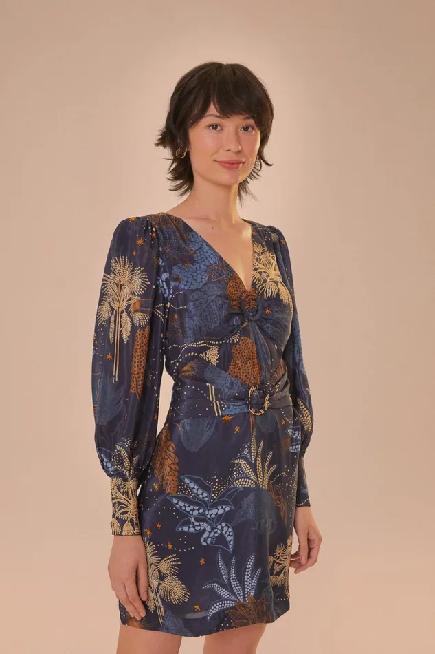 Women Mini Dresses Farm Rio Navy Blue Night Jungle Mini Dress
