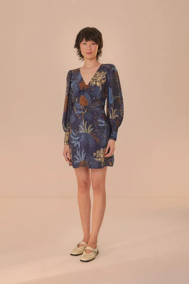 Women Mini Dresses Farm Rio Navy Blue Night Jungle Mini Dress
