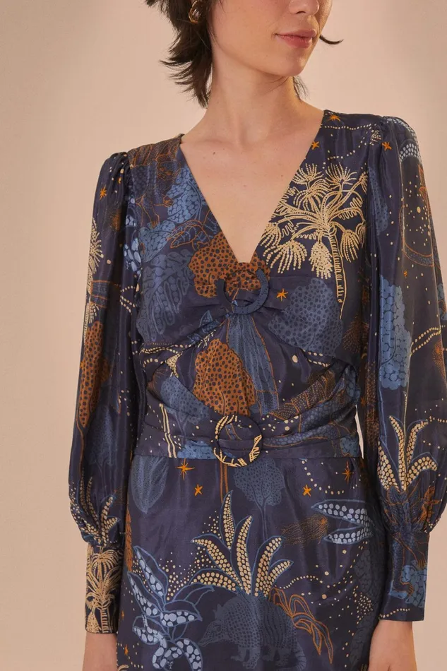 Women Mini Dresses Farm Rio Navy Blue Night Jungle Mini Dress