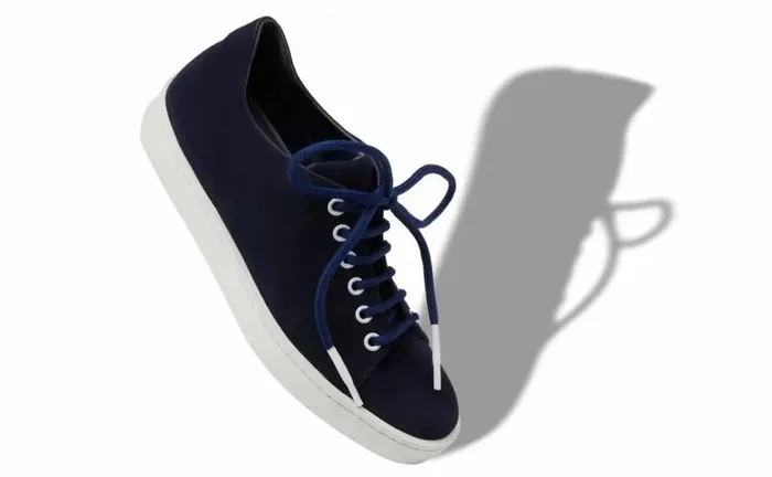 Women Navy Blue Suede Low Cut Sneakers Manolo Blahnik Flats