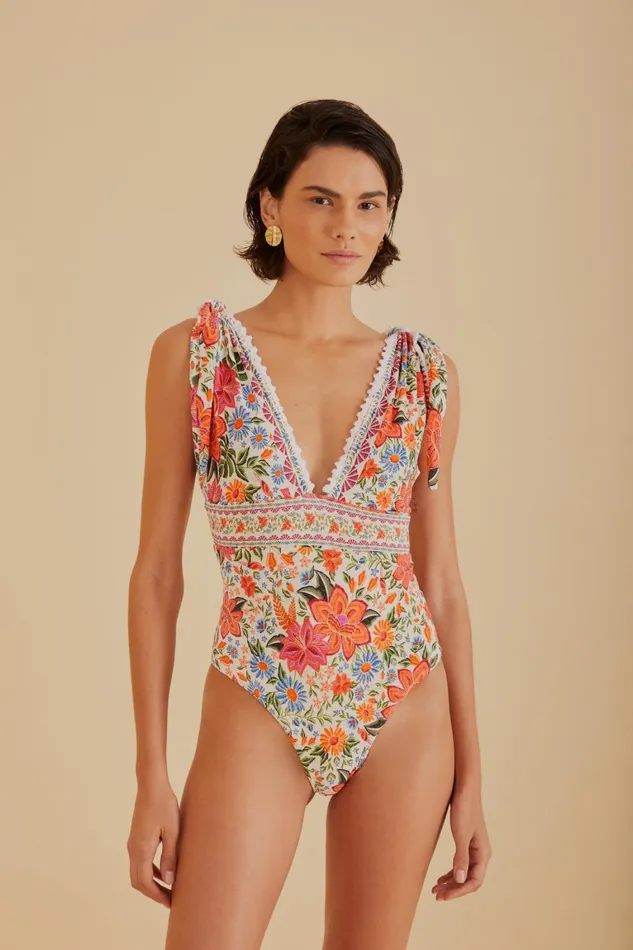 Women OnePiece Swimsuits Farm Rio Bloom Garden One Piece Swimsuit