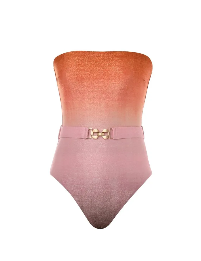 Women One Pieces Zimmermann Golden Metallic Bandeau 1pc Ombre