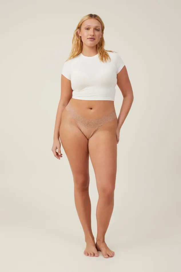 Women Panties Cotton On Everyday Lace Comfy G String Maple Sugar