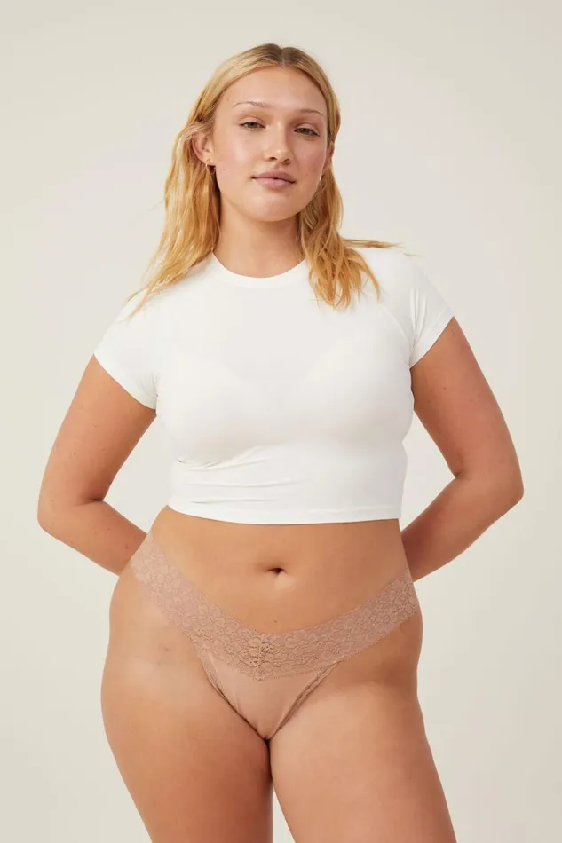 Women Panties Cotton On Everyday Lace Comfy G String Maple Sugar
