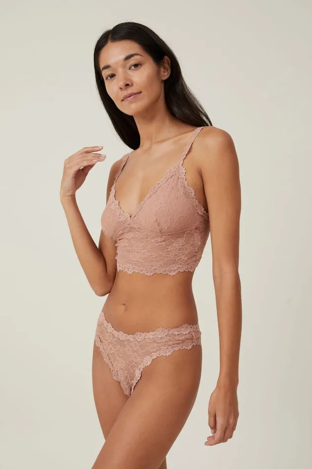 Women Panties Cotton On Stretch Lace G String Brief Nougat