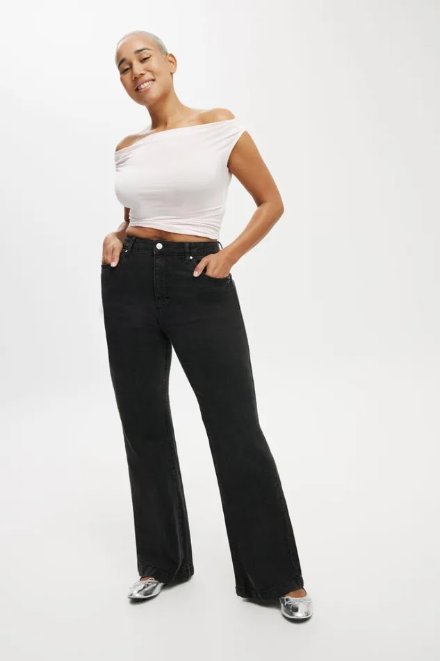 Women Pants Cotton On Curvy Stretch Bootcut Jean Graphite Black