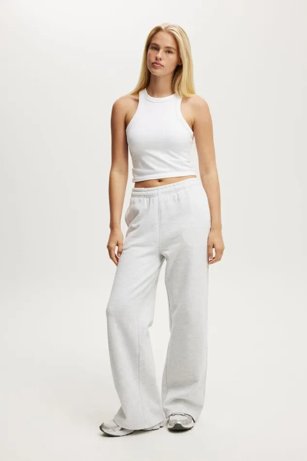 Women Pants Cotton On Plush Essential Straight Leg Sweatpant Cloudy Grey Marle