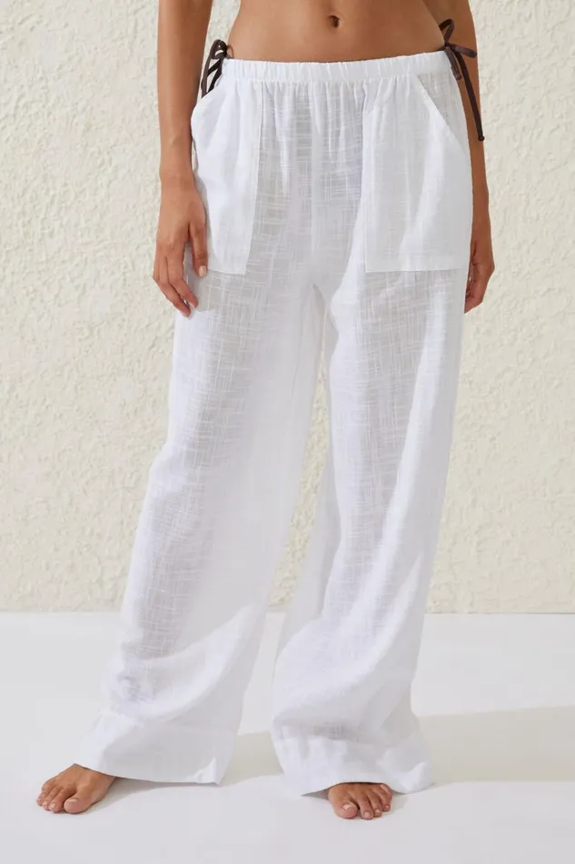 Women Pants Cotton On Relaxed Pocket Beach Pant White