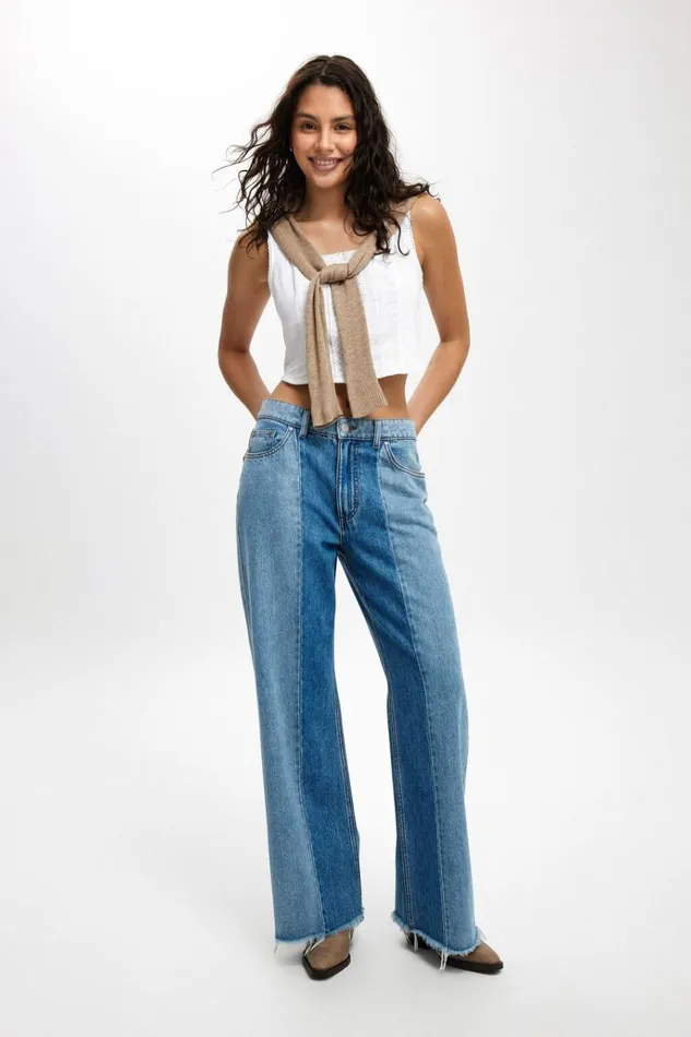 Women Pants Cotton On Relaxed Wide Jean Sea Bluebells Bluepanel