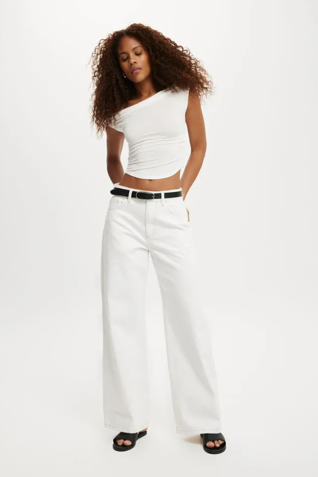 Women Pants Cotton On Relaxed Wide Jean Vintage White