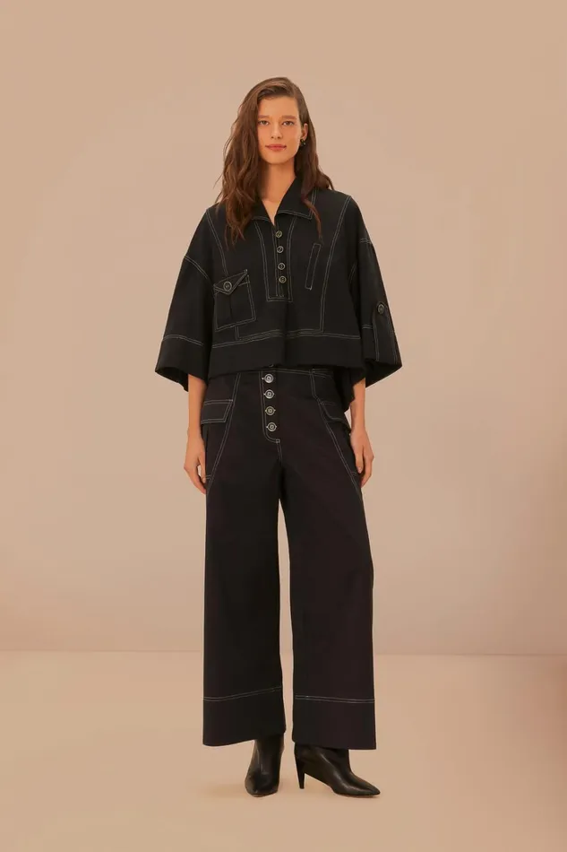 Women Pants Farm Rio Black Low Waisted Topstiched Pants