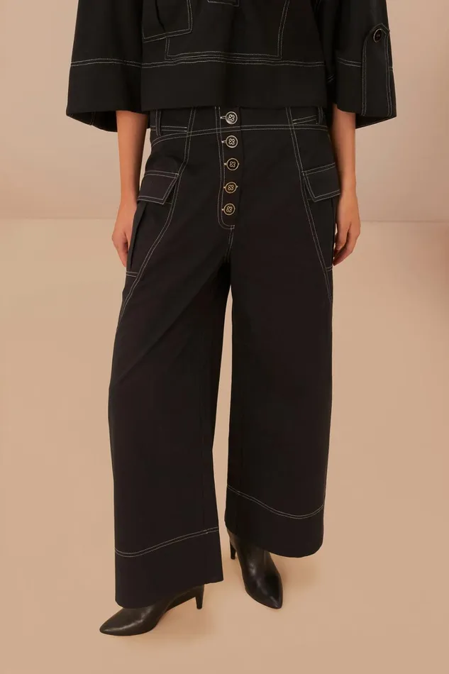 Women Pants Farm Rio Black Low Waisted Topstiched Pants